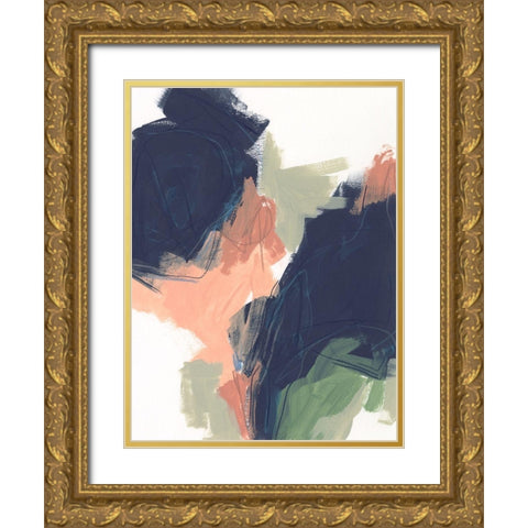 Indigo and Sienna Crescendo II Gold Ornate Wood Framed Art Print with Double Matting by Vess, June Erica