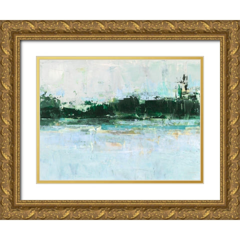 Treelined Waterfront II Gold Ornate Wood Framed Art Print with Double Matting by Harper, Ethan