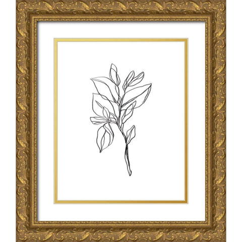 Leaf Sprig I Gold Ornate Wood Framed Art Print with Double Matting by Vess, June Erica
