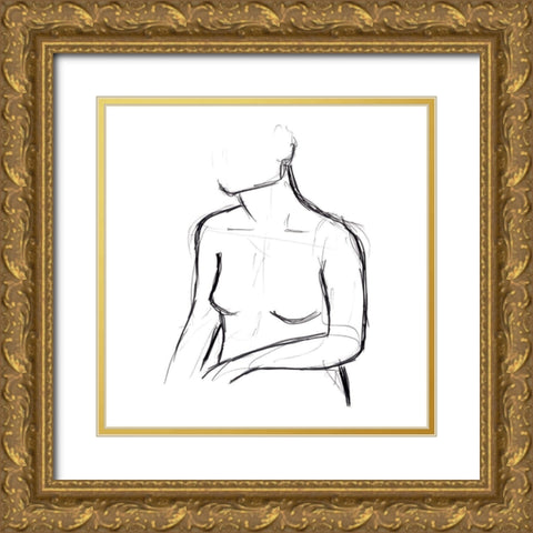 Linear Nude II Gold Ornate Wood Framed Art Print with Double Matting by Vess, June Erica
