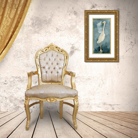 Simple Egret II Gold Ornate Wood Framed Art Print with Double Matting by Caroline, Emma