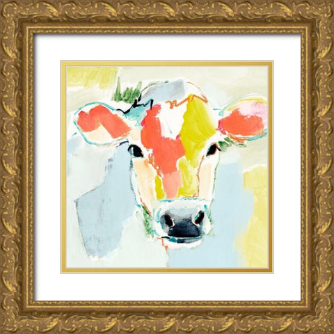 Pastel Cow I Gold Ornate Wood Framed Art Print with Double Matting by Barnes, Victoria