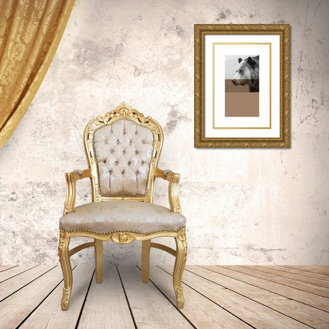 Geo Bear Gold Ornate Wood Framed Art Print with Double Matting by Jasper, Sisa