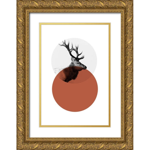 Geo Elk Gold Ornate Wood Framed Art Print with Double Matting by Jasper, Sisa