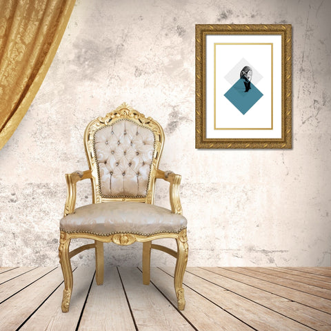 Geo Fox Gold Ornate Wood Framed Art Print with Double Matting by Jasper, Sisa