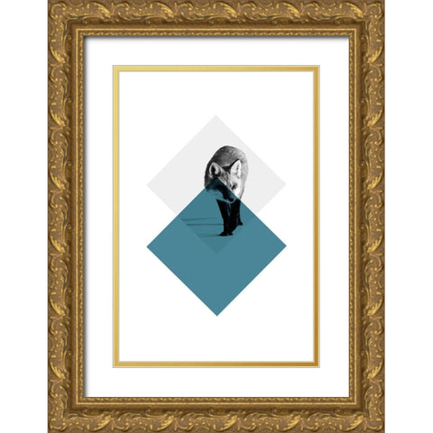 Geo Fox Gold Ornate Wood Framed Art Print with Double Matting by Jasper, Sisa