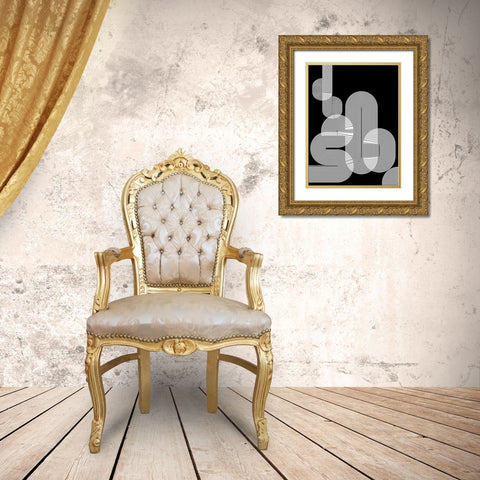 Graphic Black Shapes I Gold Ornate Wood Framed Art Print with Double Matting by Jasper, Sisa