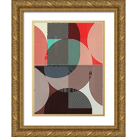 Graphic Colorful Shapes II Gold Ornate Wood Framed Art Print with Double Matting by Jasper, Sisa