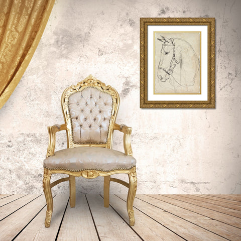 Horse in Bridle Sketch II Gold Ornate Wood Framed Art Print with Double Matting by Parker, Jennifer Paxton