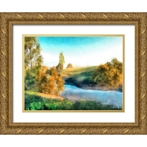 Down Stream III Gold Ornate Wood Framed Art Print with Double Matting by Saunders, Alonzo