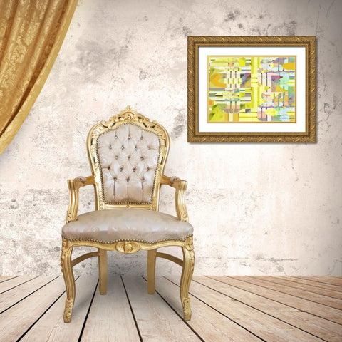 Yellow Curves II Gold Ornate Wood Framed Art Print with Double Matting by Cartissi