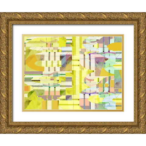 Yellow Curves II Gold Ornate Wood Framed Art Print with Double Matting by Cartissi