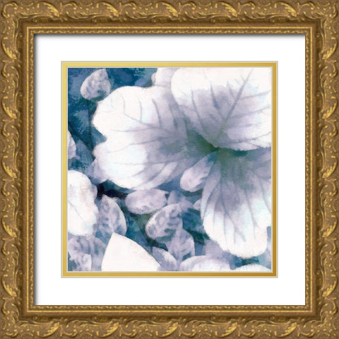 Blue Shaded Leaves I Gold Ornate Wood Framed Art Print with Double Matting by Saunders, Alonzo