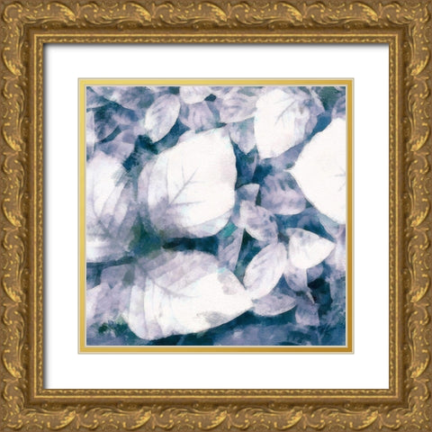 Blue Shaded Leaves II Gold Ornate Wood Framed Art Print with Double Matting by Saunders, Alonzo