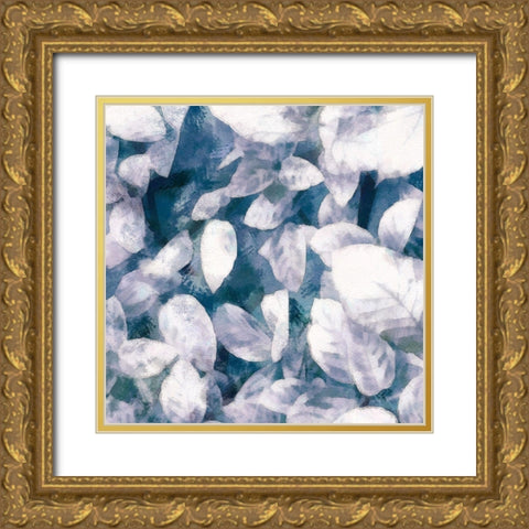 Blue Shaded Leaves III Gold Ornate Wood Framed Art Print with Double Matting by Saunders, Alonzo