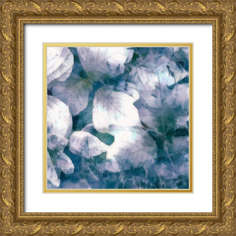 Blue Shaded Leaves IV Gold Ornate Wood Framed Art Print with Double Matting by Saunders, Alonzo