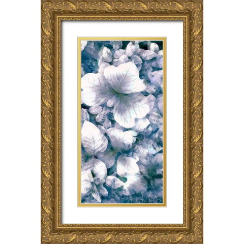 Blue Shaded Leaves V Gold Ornate Wood Framed Art Print with Double Matting by Saunders, Alonzo
