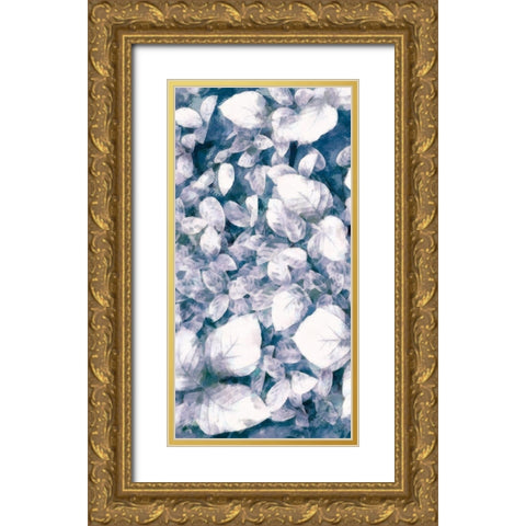 Blue Shaded Leaves VI Gold Ornate Wood Framed Art Print with Double Matting by Saunders, Alonzo