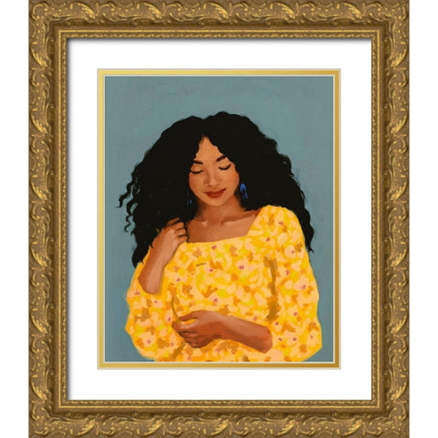 Figure in Yellow Dress Gold Ornate Wood Framed Art Print with Double Matting by Barnes, Victoria