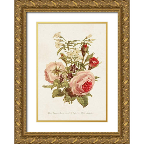 Antique Floral Bouquet III Gold Ornate Wood Framed Art Print with Double Matting by Unknown