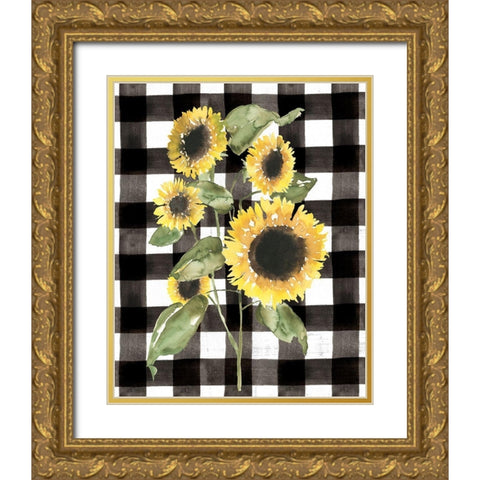 Buffalo Check Sunflower I Gold Ornate Wood Framed Art Print with Double Matting by Goldberger, Jennifer