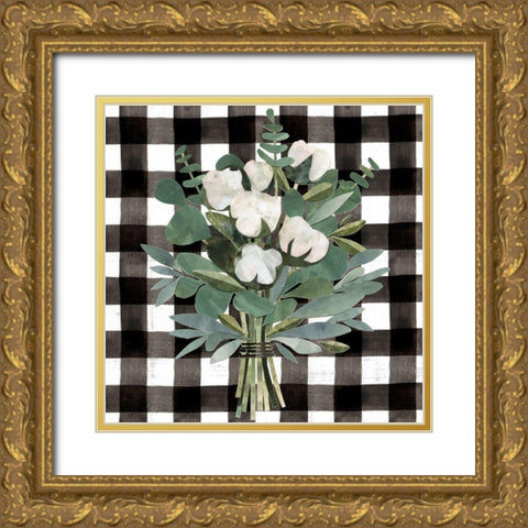 Buffalo Check Cut Paper Bouquet I Gold Ornate Wood Framed Art Print with Double Matting by Barnes, Victoria