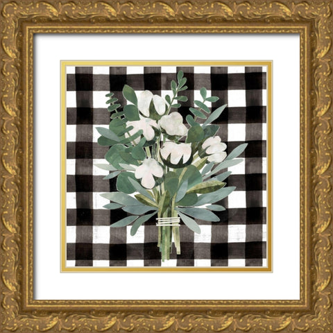 Buffalo Check Cut Paper Bouquet II Gold Ornate Wood Framed Art Print with Double Matting by Barnes, Victoria
