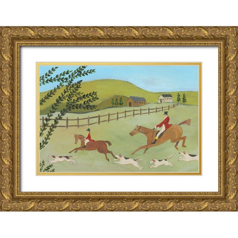 Folk Art Fox Hunt I Gold Ornate Wood Framed Art Print with Double Matting by Moore, Regina