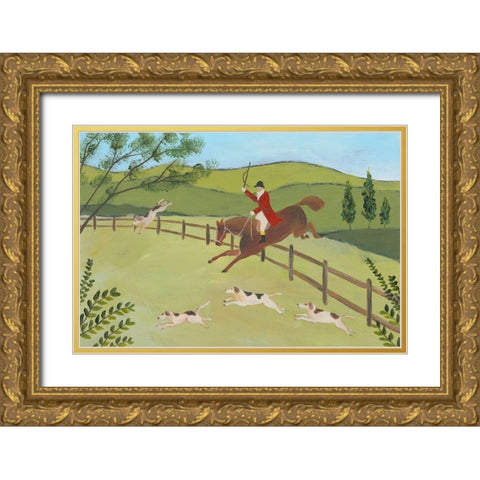 Folk Art Fox Hunt II Gold Ornate Wood Framed Art Print with Double Matting by Moore, Regina