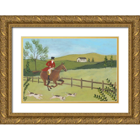 Folk Art Fox Hunt III Gold Ornate Wood Framed Art Print with Double Matting by Moore, Regina