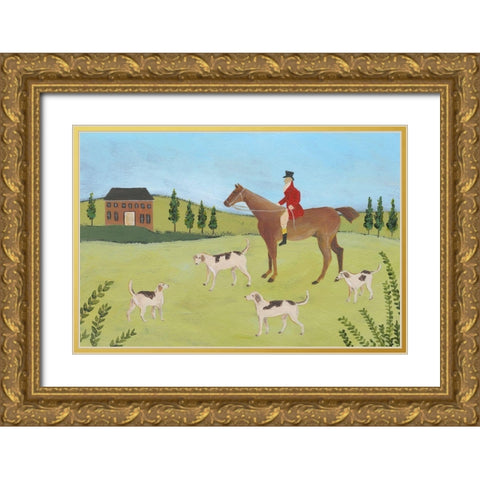 Folk Art Fox Hunt IV Gold Ornate Wood Framed Art Print with Double Matting by Moore, Regina