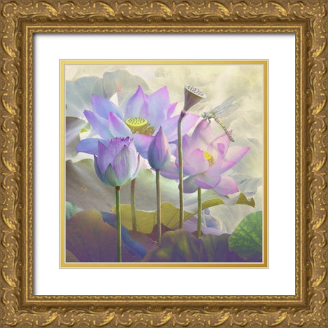 Lotus Sanctuary I Gold Ornate Wood Framed Art Print with Double Matting by Hunziker, Steve