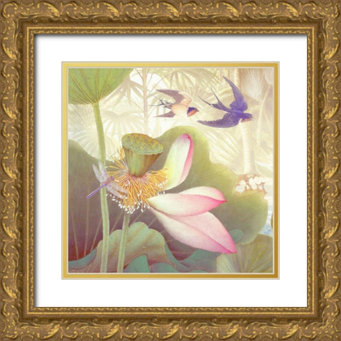 Lotus Sanctuary III Gold Ornate Wood Framed Art Print with Double Matting by Hunziker, Steve