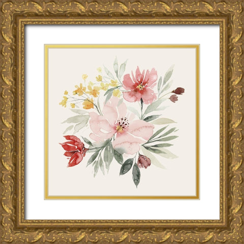 Pink Posy Dance I Gold Ornate Wood Framed Art Print with Double Matting by Popp, Grace