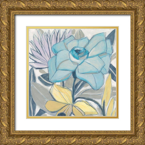 Etched Indigo Fresco I Gold Ornate Wood Framed Art Print with Double Matting by Vess, June Erica