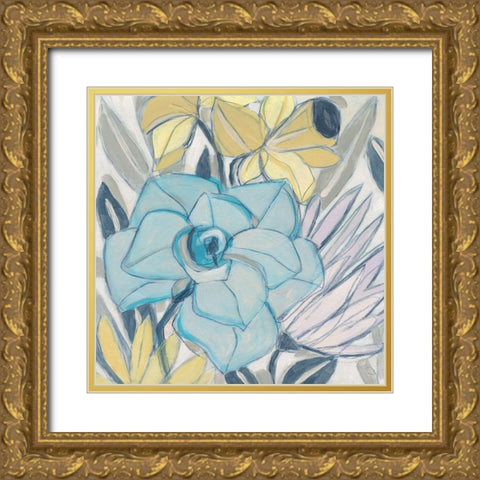 Etched Indigo Fresco II Gold Ornate Wood Framed Art Print with Double Matting by Vess, June Erica