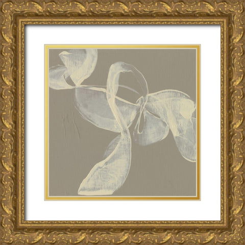 White Ribbon on Beige I Gold Ornate Wood Framed Art Print with Double Matting by Goldberger, Jennifer