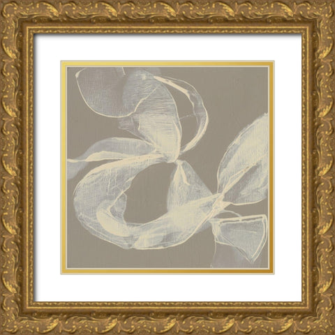 White Ribbon on Beige II Gold Ornate Wood Framed Art Print with Double Matting by Goldberger, Jennifer