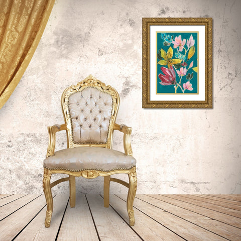 Tropic Bouquet I Gold Ornate Wood Framed Art Print with Double Matting by Goldberger, Jennifer