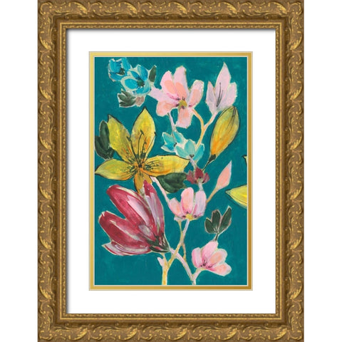 Tropic Bouquet I Gold Ornate Wood Framed Art Print with Double Matting by Goldberger, Jennifer