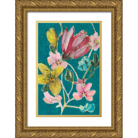 Tropic Bouquet II Gold Ornate Wood Framed Art Print with Double Matting by Goldberger, Jennifer