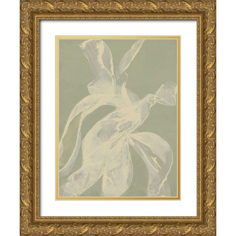 White Ribbon on Celadon I Gold Ornate Wood Framed Art Print with Double Matting by Goldberger, Jennifer