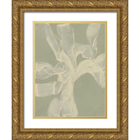 White Ribbon on Celadon II Gold Ornate Wood Framed Art Print with Double Matting by Goldberger, Jennifer