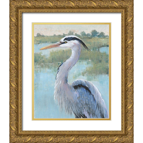 Blue Heron Portrait I Gold Ornate Wood Framed Art Print with Double Matting by OToole, Tim