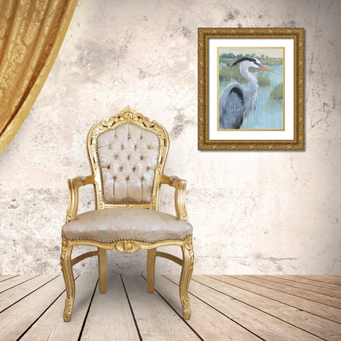 Blue Heron Portrait II Gold Ornate Wood Framed Art Print with Double Matting by OToole, Tim