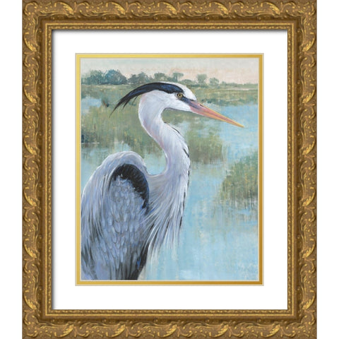Blue Heron Portrait II Gold Ornate Wood Framed Art Print with Double Matting by OToole, Tim