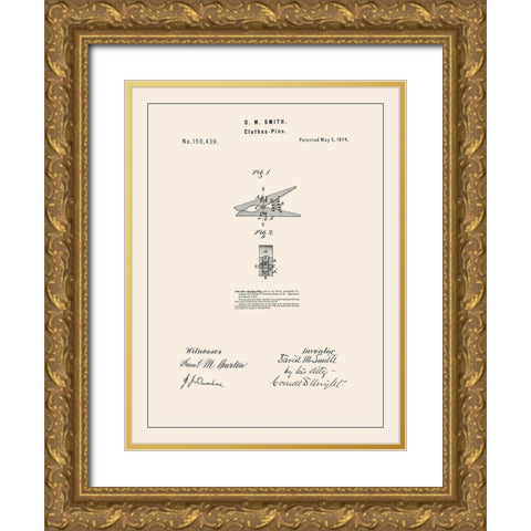 Laundry Patent II Gold Ornate Wood Framed Art Print with Double Matting by Barnes, Victoria