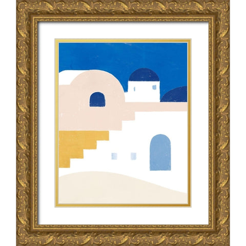 Simple Santorini I Gold Ornate Wood Framed Art Print with Double Matting by Barnes, Victoria