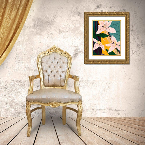 Lily Collage I Gold Ornate Wood Framed Art Print with Double Matting by Warren, Annie
