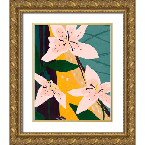 Lily Collage I Gold Ornate Wood Framed Art Print with Double Matting by Warren, Annie